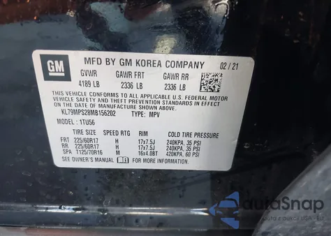 2021 Chevrolet Trailblazer Fwd Lt z USA, uszkodzony, nr VIN KL79MPS28MB156202